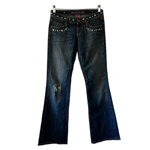 American Republic 1507 Size 26 Stone Embellished Jeans Distressed Hole Knee Y2K